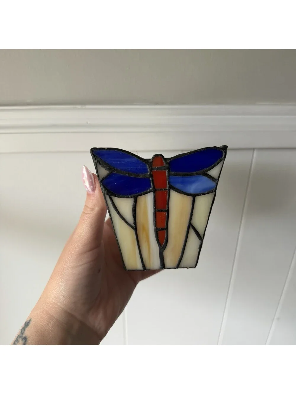 Pier 1 Imports Tiffany Style Dragonfly Stained Glass Candle Holder Set of 3